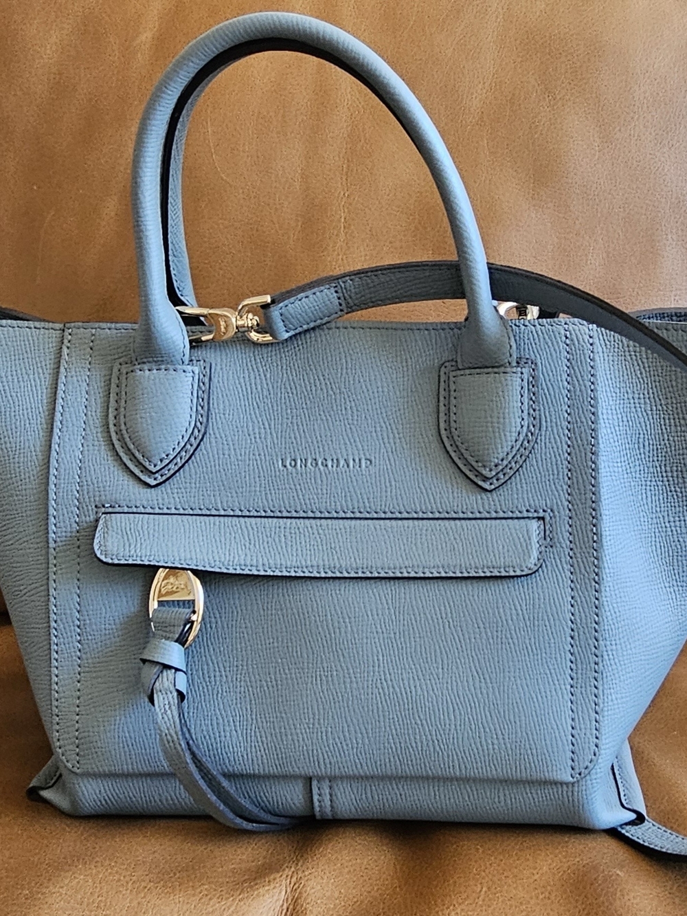 Longchamp Mailbox Leather Satchel with Gold Hardware